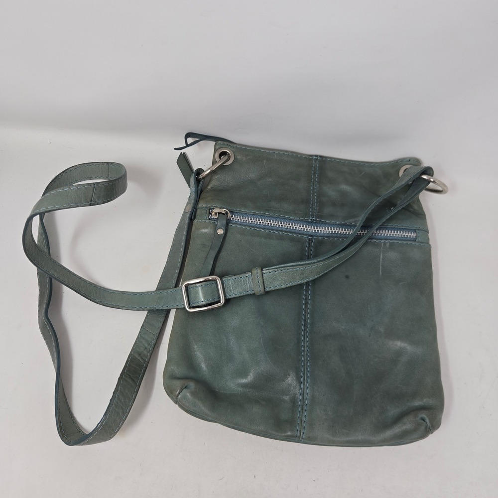 Nina Bossi Teal Blue Leather Crossbody Bag Floral Lining Organizer Purse